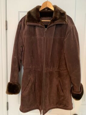 Cherokee Dark Brown Faux-Fur Lined Suede Leather Jacket